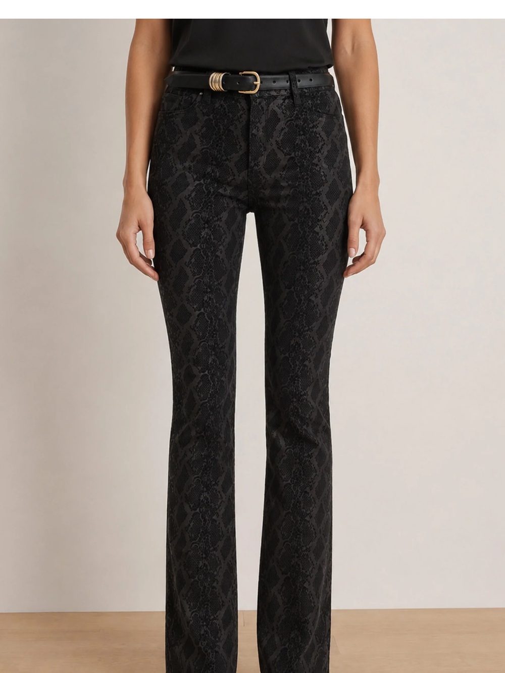 High-Rise Black Snake-Print Stretch Pants
